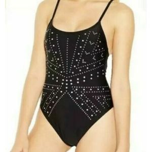 Last Day!Donating Soon! Xhilaration Black One Piece with Silver metallic details